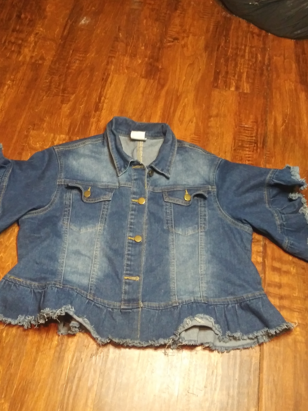 Denim Ruffle Hem Jacket Shirt- Blue